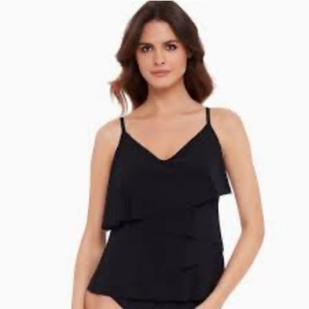 Magicsuit Chloe Tiered Tankini Top Black Size 8 Tummy Control Swim Top